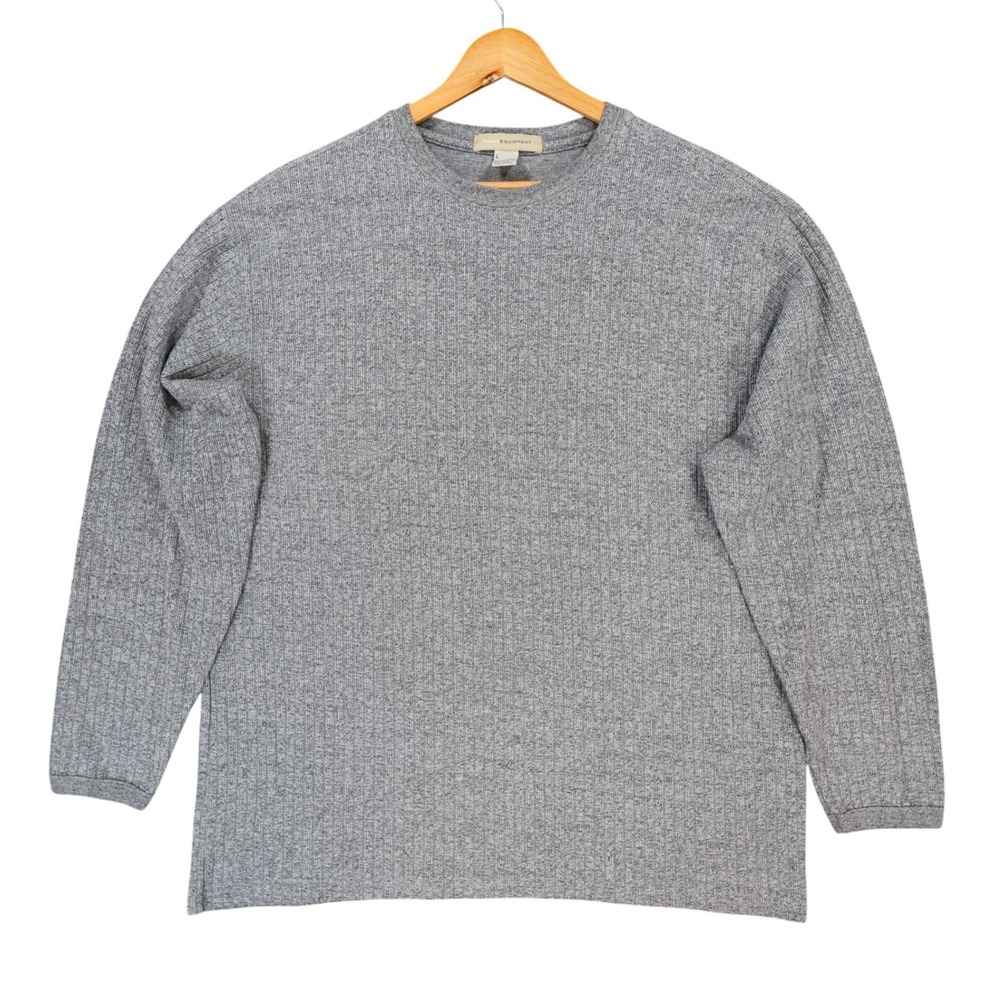Basic Equipment Sweater Mens Large Gray Cotton Blend Ribbed Crew Neck Casual